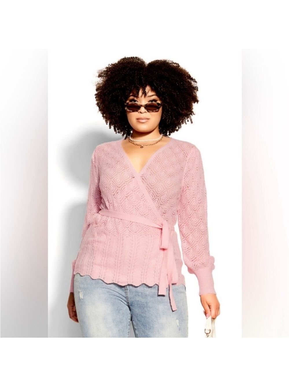 City Chic Olivia Wrap Open Knit Cardigan Women 14 Crystal Pink